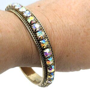 Vintage Rhinestone Bangle Bracelet | Stunning Golden Aurora Borealis Bracelet